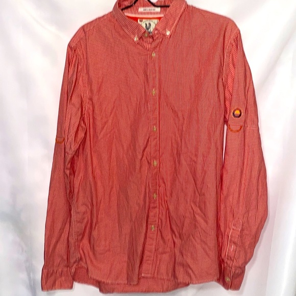 SCOTCH & SODA MENS SIZE XL LONG SLEEVE ORANGE SM SQUARE PLAID SHIRT  CLEAN EUC - Picture 1 of 13